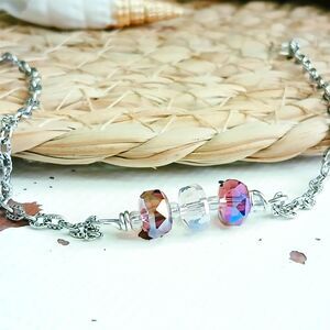 Boho Chic Faceted Glass Beaded Bracelet Anklet, Iridescent 8"
